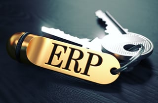 ERP - Enterprise Resource Planning - Concept. Keys with Golden Keyring on Black Wooden Table. Closeup View, Selective Focus, 3D Render. Toned Image..jpeg